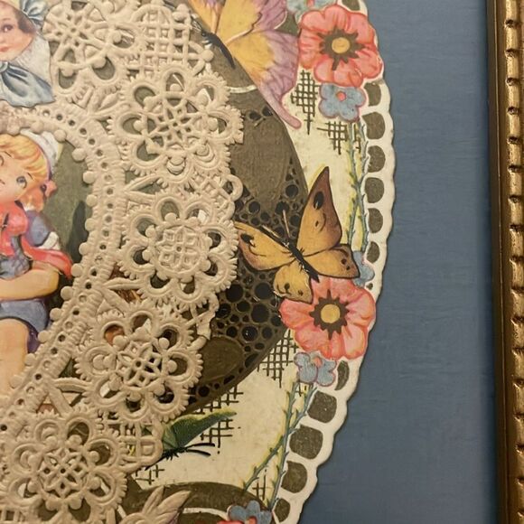 Custom Framed Heart-Shaped Vintage Valentine Paper Lace and Floral Accents - Picture 3 of 7